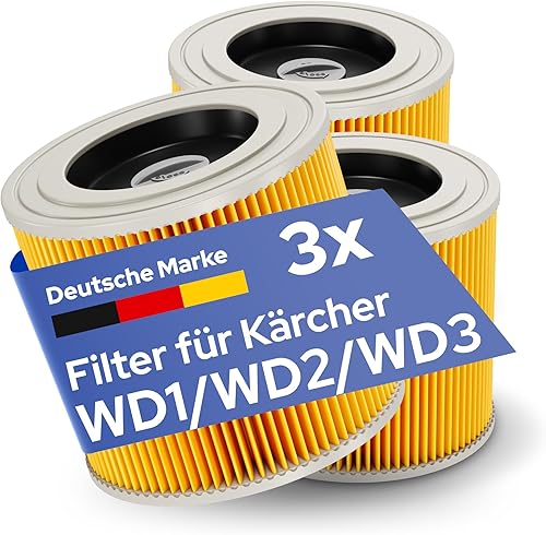 Ersatzfilter [3x] für Kärcher Filter WD3 & WD2 Filter Staubsauger - Filter für Kärcher Staubsauger [WD3, WD2, WD1, MV3, MV2, A, K, KNT, NT, SE, VC] - Auch für Allergiker geeignet - Cheap-Us