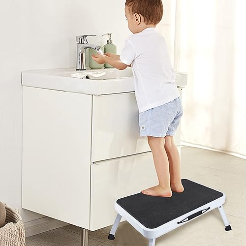2 Stufen Tritthocker, Mini-Hocker, Klapptritt 2 Stufen Stahl Faltbare Trittleiter Klappbar Leiter mit Rutschfester Gummimatte, Sicheres Breites Pedal, Haushaltsleiter Tritthocker, bis 150 kg belastbar - Cheap-Us