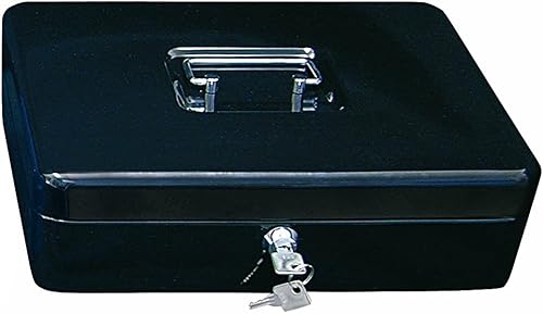 WEDO 145421X Geldkassette (aus pulverbeschichtetem Stahl, versenkbarer Griff, 5-Fächer-Münzeinsatz, Sicherheits-Zylinderschloss, 30 x 24 x 9 cm) schwarz - Cheap-Us