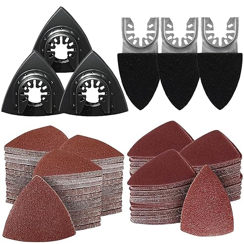 156 Multitool Schleifplatte für Deltaschleifer, einschließlich 150 Blatt Schleifpapier in 60/80/100/120/240 Körnung, 3 schleifklotz und 3 Finger-Schleifpads-Halter - Cheap-Us