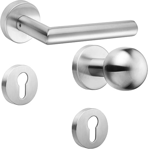 ck-tuerbeschlaege Beschlag NEW ORLEANS Kugelknauf V2A Edelstahl Edelstahl matt für Haustüren mit 72er Teilung - Cheap-Us