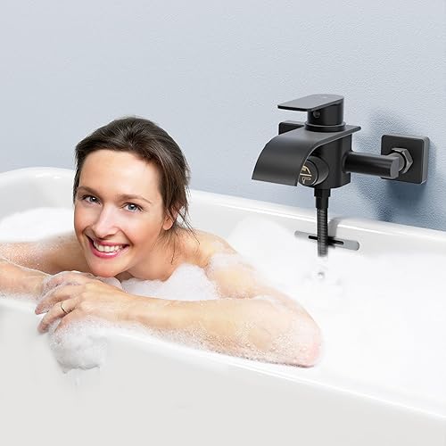 KULACO Badewannenarmatur mit Handbrause, Wasserfall Wasserhahn Badewanne, Messing Mischbatterie Dusche mit Druckschalter, Chrom Duscharmatur mit 3 Funktionen, Armatur Badewanne Wannenarmatur für Bad - Cheap-Us