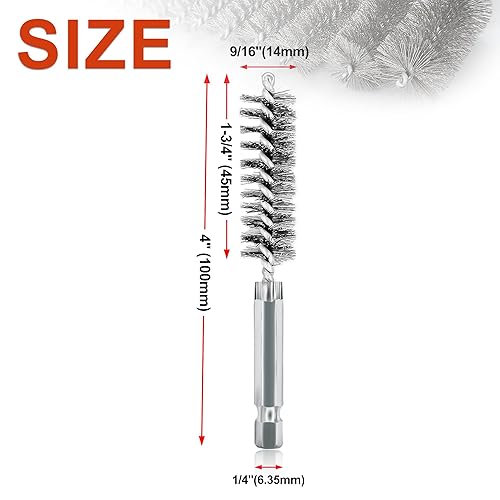 ASNOMY 14 Stück Drahtbürste für Bohrmaschine, Verschiedene Größen Zylinderbürste, mit Sechskantstange Edelstahl-Lochbürste, Zylinder-Drahtbürste für Bohrmaschine Polier Schleifen Reinigung - Cheap-Us