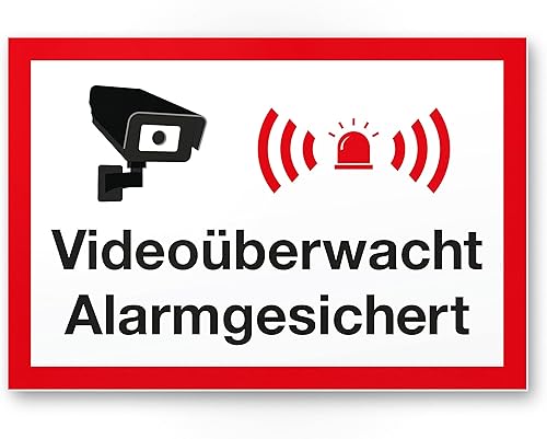 Komma Security Videoüberwacht Alarmgesichert Wachhunde Schild - Achtung Vorsicht Videoüberwachung - Hinweis Hinweisschild Videoüberwacht - Hinweis Warnhinweis - Cheap-Us