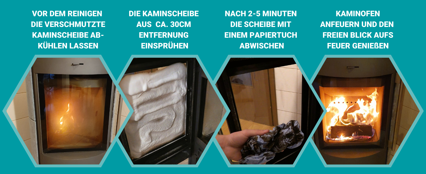 HOTREGA Kaminscheibenreiniger Aktivschaum 300ml Anwendung