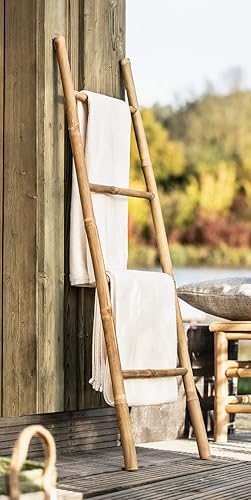 Dekoleidenschaft Handtuchleiter aus Bambus, 115 cm hoch, 4 Sprossen, Handtuchständer, Kleiderständer, Pflanzenleiter, Kleiderleiter, Aussen-Handtuchhalter, Anlegeleiter, Kletterhilfe, Garten-Deko - Cheap-Us
