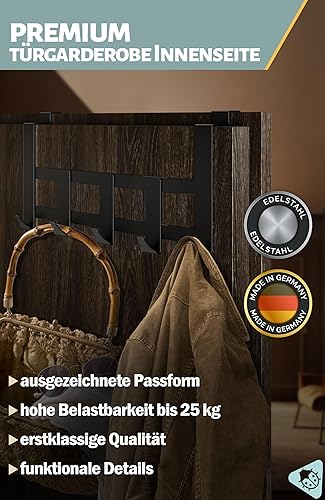 Menz Premium Türgarderobe - Edelstahl Türhakenleiste Innenseite, belastbare Türhaken zum Einhängen Tür-Rückseite - Hochwertige Türgarderobe mit 5 Haken zum Einhängen - Cheap-Us