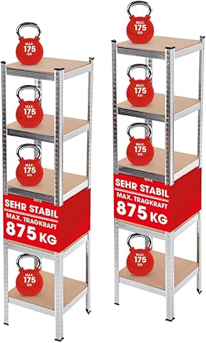 EASYmaxx Schwerlastregal 40x40x180 cm | 875 kg Traglast, 175 kg pro Ebene | Regal und Werkbank | Kellerregal, Lagerregal mit 5 verstellbaren Ablagen | Für Keller, Garage, Hobbyraum, Werkstatt - Cheap-Us