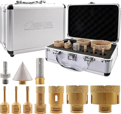 SHDIATOOL Diamantbohrer M14 Gewinde 6/8/10/25/40/50/68/110/50mm Diamant-Fasenbohrer/20mm Fingerbohrer/Dreikantschaft-Adapter vakuumgelötet für Porzellan Fliesen Keramik Granit Marmor - Cheap-Us