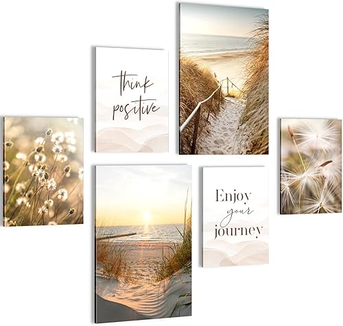 Novart Wandbilder Set Goldene Blätter Gold Grün - KEIN EXTRA RAHMEN BENÖTIGT - Modern Deko - Wohnzimmer Schlafzimmer Flur N032663a - Cheap-Us