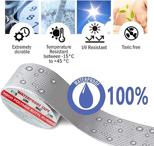 Taipintee Alu wasserfestes Klebeband 5m*15cm,Dichtungsband Selbstklebend, Dichtband dusche,Butylkautschuk Aluminiumfolie Tape,für Dachleckage, Oberflächenriss, Fensterbankspalt, Rohrbruch - Cheap-Us