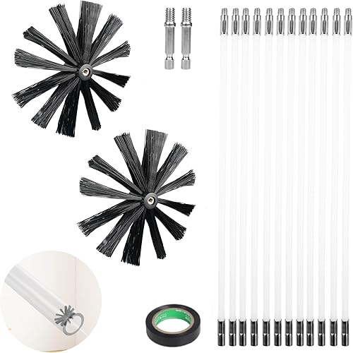 ZLLZPZD 4.8m Kaminbesen,Ø150mm Ofenrohrbürst mit 12 Flexible Stangen 410mm,Schornsteinfeger Bürste Stange Set,Kaminbürste mit 2 Bürstenköpfen,Schornsteinbesen Kit für Kamin/Abwasserrohr/Trockner Vent - Cheap-Us