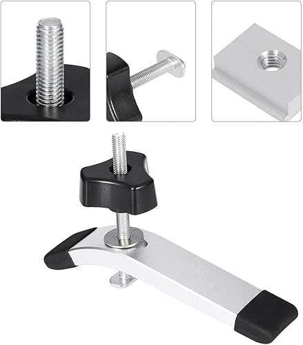 Xueyuja T-Nut-Klemme, Metall, Silber, Holzbearbeitungsklemme, T-Schraube + M8 Kunststoffgriff, T-förmige Nut, Holzbearbeitungswerkzeug-Haltevorrichtungen, Halteklammersatz für T-Nutenschiene - Cheap-Us