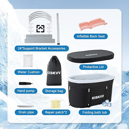 Ovales Eisbad mit Abdeckung, KISKVV Faltbare Badewanne Erwachsene, Isolierte Eistonne für Innen und Außenbereich, Kältetherapie für Sportler Athleten, Eisbaden Tonne für Zuhause (115x55x57cm) - Cheap-Us