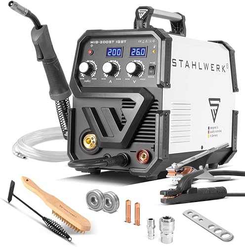 STAHLWERK MIG MAG 200 ST IGBT - MIG MAG Schutzgas Schweißgerät mit 200 Ampere, FLUX Fülldraht geeignet, mit MMA E-Hand (MIG MAG 200 ST IGBT, Metall und Hartplastik, 48 x 24 x 37 cm) - Cheap-Us