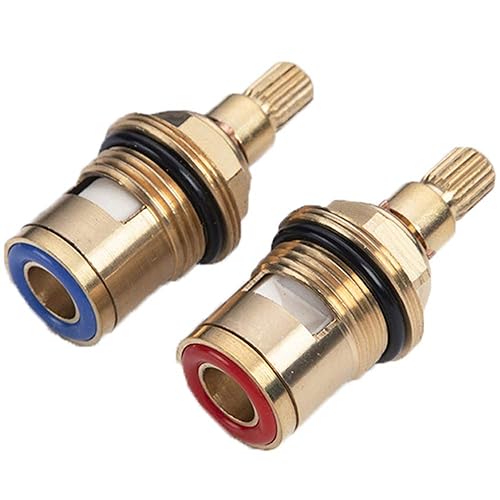 Lezed Wasserhahn Ventiloberteil 1/2' zoll, Oberteil Ventiloberteil, Wasserhahn-Kartusche Ersatz Ventile, Keramik-Oberteil Armaturen, Messing Scheibe, Vierteldrehung Armaturen (2er Pack Kalt und Warm) - Cheap-Us