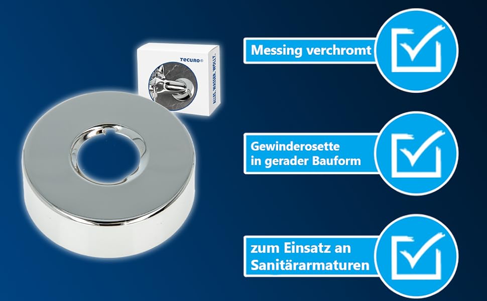tecuro Gewinderosette, Messing verchromt - verschiedene Größen