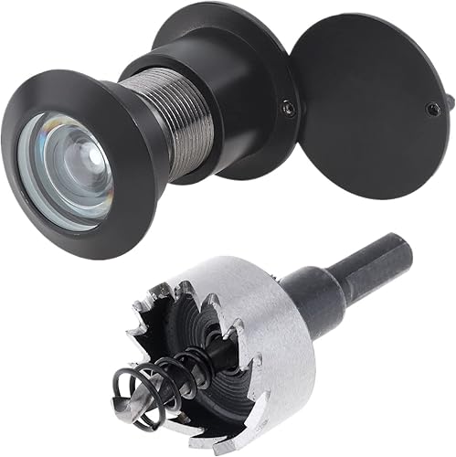 HOJLKLD Türspion, Türspion, massives Messing, 220-Grad-Guckloch mit 28 mm Bohrer für Türen von 3,5 cm bis 5,4 cm, mattschwarzes Guckloch für Zuhause, Büro, Hotel - Cheap-Us
