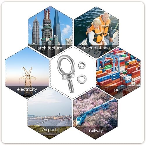 Piriuuo 10 Stück Ringschraube M4, Ringschrauben mit Muttern Edelstahl Augenbolzen Ringbolzen Ringschraube Ösenmutter mit Unterlegscheiben Ringschraube für Hebezubehör für Befestigens und Hängens - Cheap-Us