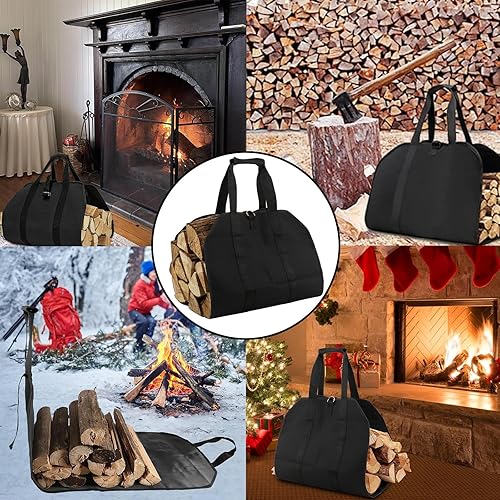 Tceapoo Brennholz Log Tragetasche für Kaminholz, Faltbarer Kaminholztasche mit Verstärkter Griff, Kaminofen Zubehör für Drinnen und Draußen, Groß Tragetasche für Kamine, Holzöfen, Brennholz, Camping - Cheap-Us
