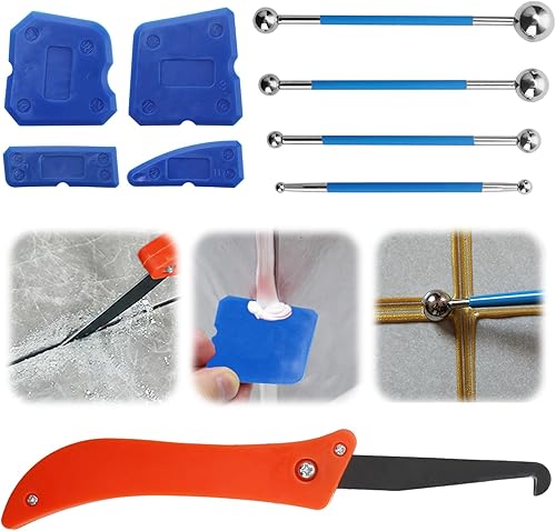 9 Stück Werkzeug Schaber Kit Fugenglätter Set 4 Metallkugel Abzieher 5 Silikon Fugenglätter Silikonentferner Werkzeug Abzieher Fugenglätter Caulking Werkzeug Kit für Badezimmer Küchenfliesen, Blau - Cheap-Us