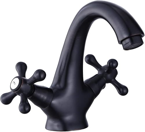 ZXC Retro Bad Waschbecken Armatur Nostalgie Mischbatterie mit Kreuzgriffen in matt Schwarz Bronze gebürstet - Cheap-Us