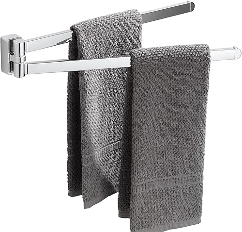 BGL Verchromter Handtuchhalter, Edelstahl, Wandmontage, Handtuchhalter mit 2 Schwenkstangen - Cheap-Us