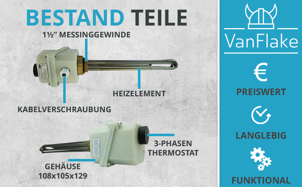 Heizstab, Heizpatrone, Heizstab Pufferspeicher, Elektroheizstab für Pufferspeicher