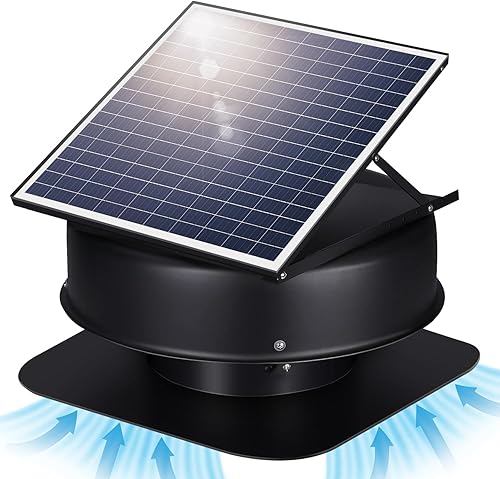 EcoCalm Solar Ventilator mit Fernbedienung, Wasserdichter Solar Lüfter mit Solarpanel 35W und 3M Adapter, Dachlüfter für Dachboden zur Dachentlüftung - Cheap-Us