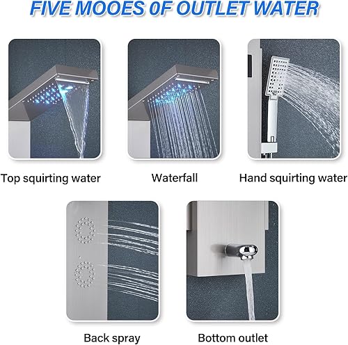 Duschpaneel Schwarz LED Multifunktion Mit Edelstahl Eckmontage Regendusche DuschsäUle Badewannenarmatur Duschsystem Duschset Keine Batterie Duschamaturenset hevenaov - Cheap-Us