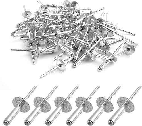 60 Stück Aluminium Blindnieten mit großem Flansch, Blindnieten Alu Nieten, Blindnieten Set, Blindnieten in Industrie-Qualität, 60er-Pack (Silber) (4.8mm × 12mm) - Cheap-Us