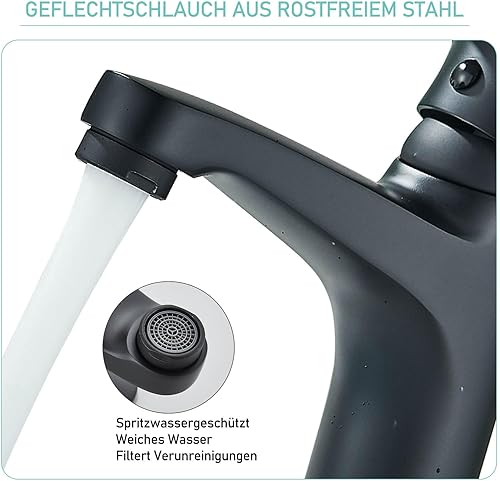 JUNSOTTOR Niederdruck Armatur Bad Schwarz Wasserhahn Bad Waschtischarmatur Einhebel aus Messing Mischbatterie Kurz - Cheap-Us