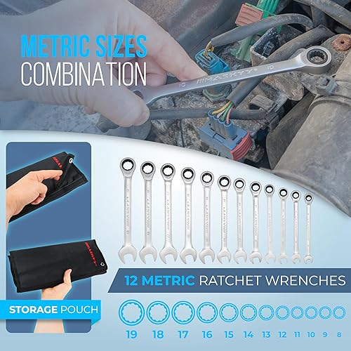HASKYY Ratschenschlüssel Set 8-19mm Ringmaulschlüssel Gabelschlüssel 12 tlg. Metrisch Ratschen-Schlüssel Satz 72 Zähne Feinverzahnt Ring Maulschlüssel - Cheap-Us