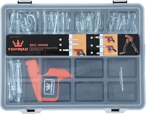 TOPWAY Hohlwandanker Setzwerkzeug mit Spreizdübel 63 Stück, Verzinkt Ankerdübel Kit zur Befestigung von Gipskartonplatten, Metall Gipskarton Hohlraum Hohlwandbefestigungen Schrauben Anker Set 405508 - Cheap-Us