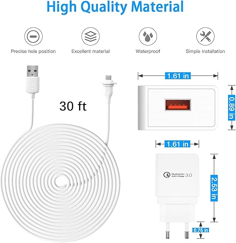 SkingHong 30ft-Ladekabel für eufyCam 3C - mit EU Plug Netzteil x2 Set Wasserfestes Aufladekabel 9M Extra langes Kabel Innen& Draussen - Cheap-Us