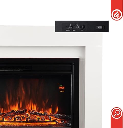 KAMINIO Elektrokamin MATTI - Elektrischer Standkamin mit Heizung, 3D-Flammeneffekt, LED-Ambientelicht, Fernbedienung - Weiß - Cheap-Us