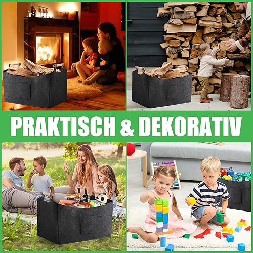 Ciberate XXXL 100L Filzkorb Holzkorb für Kaminholz Brennholzkorb Faltbare Filztasche mit rutschfester Griffe und Fronttasche Feuerholzkorb als Aufbewahrungskorb für Holz, Einkauf (60x40x40cm) - Cheap-Us