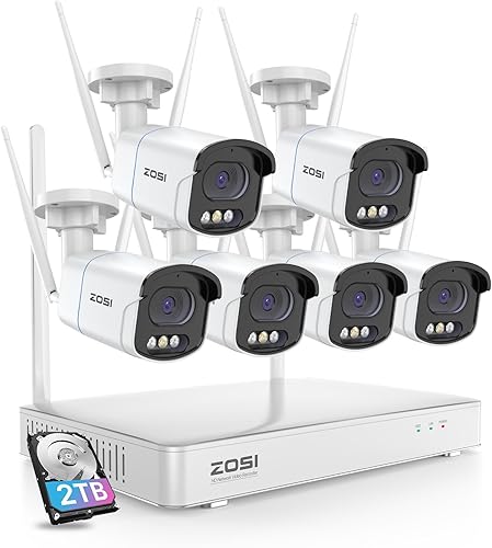 ZOSI 4MP WLAN Überwachungskamera Set Aussen, 4X WiFi Kamera Outdoor Set, 8CH 2.5K NVR mit 2TB Festplatte, Personen- und Fahrzeugerkennung, Spotlight Warnung - Cheap-Us