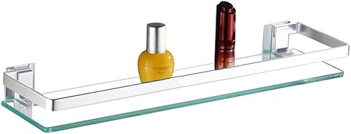 Mgchowue Glas Bad-Regal, Glasablage Wandregal 60 80cm Badezimmer Regal Badablage Ablageregal - mit Reling aus Chrom & 8mm Hartglas Badregal - Cheap-Us