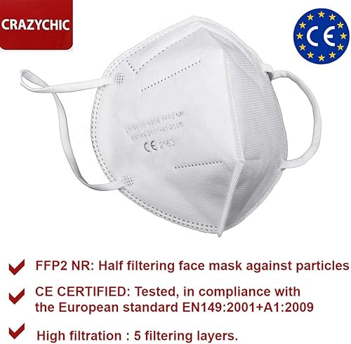 CRAZYCHIC - 20 Stück FFP2 Maske Atemschutzmaske - CE EN 149 Schutzmaske Weiß - 5 Lagen Hohe Filtration Maske - Mundschutzmaske - Staubschutzmaske Einzelverpackt - Cheap-Us
