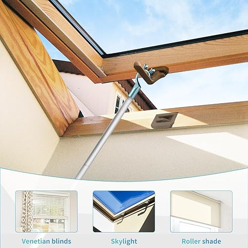 Ziehhaken Stockhaken für Oberlichter - Stange mit Haken, Dachfenster Stange zum Öffnen, Fenstergriff Verlängerung, 3-teilige Aluminiumstange, 96CM Gesamtlänge, Leicht und Stabil, Einfache Installation - Cheap-Us
