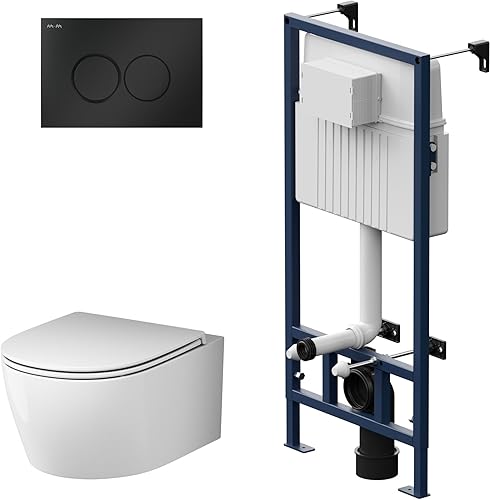 Komplettes Set - Vorwandelement inkl. Betätigungsplatte II90151 + Hänge-WC Flash CNA1700SC FlashClean + WC-Sitz mit Soft-Close-Absenkautomatik, AM.PM Prime Fit IIS90151.NA1700 - Cheap-Us