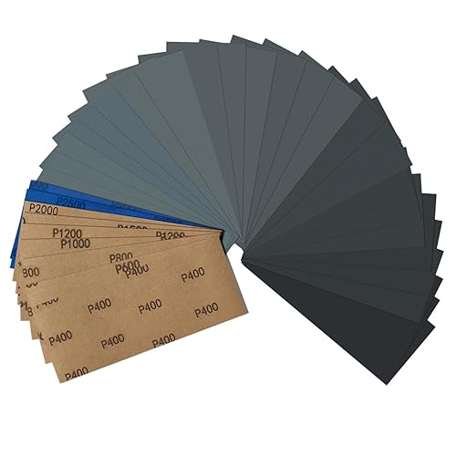 Schleifpapier Set, Nass und Trocken Sandpapier 23 x 9 cm, Körnung 400 600 800 1000 1200 1500 2000 2500 3000, Fein Schleifpapier für Auto Metall Holz Lack Wände Glas Schleifen Finishing (72) - Cheap-Us