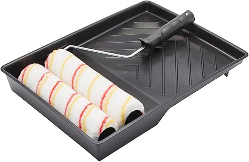 Fit For The Job 225mm-Dreifach-Farbroller-Set f. Heimwerker mit Dispersionsfarben an Wänden und Decken – mittelflorige Farbrollerhülsen für glatte und halbglatte Oberflächen, mit Rahmen und Schale - Cheap-Us