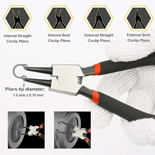 Emsmil 4 TLG 150mm Sprengringzangen Sicherungsringzangen Set Gebogen Gerade 6 Zoll Seegeringzange für Außensicherungsringe und Innensicherungsringe Rutschhemmend Sicherungszange - Cheap-Us