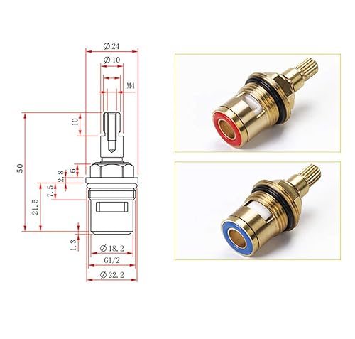 Lezed Wasserhahn Ventiloberteil 1/2' zoll, Oberteil Ventiloberteil, Wasserhahn-Kartusche Ersatz Ventile, Keramik-Oberteil Armaturen, Messing Scheibe, Vierteldrehung Armaturen (2er Pack Kalt und Warm) - Cheap-Us