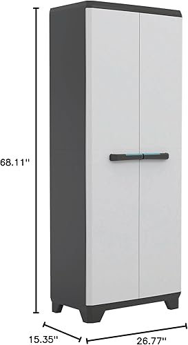 Keter Linear Kunststoffschrank, hoch, hellgrau/schwarz/blau, 68 x 39 x 173 cm - Cheap-Us