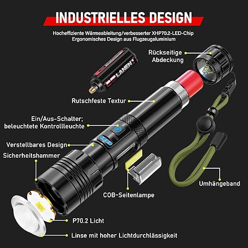 Shadowhawk Taschenlampe Led Aufladbar 500000 Lumen, XHM90.2 Led Taschenlampe Extrem Hell Mit COB Arbeitsleuchte USB Taschenlampen, 7 Modi Starke Taschenlampe Batteriebetrieben für Camping Notfälle - Cheap-Us