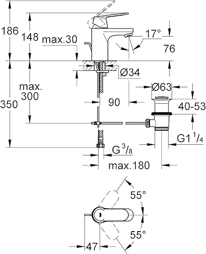 GROHE Eurosmart Cosmopolitan | Badarmatur - Einhand-Waschtischbatterie, mit Ablaufgarnitur | chrom | 32830001 - Cheap-Us