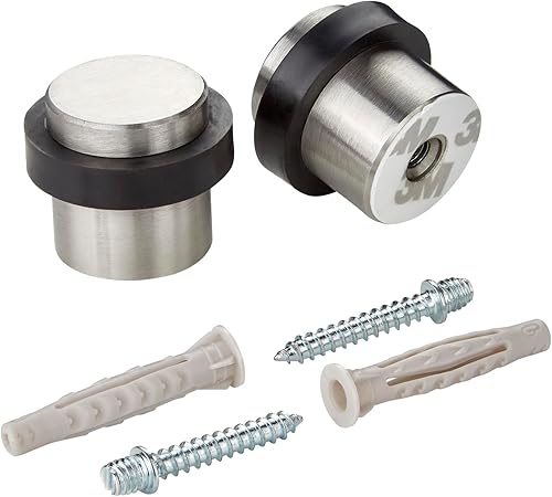 SOTECH 2er Set Türstopper STOPPER Bodenmontage (Ø 36 mm, Höhe 32 mm, echt Edelstahl SS201 gebürstet) Bodentürstopper mit Gummipuffer zum Schrauben und Kleben - Cheap-Us